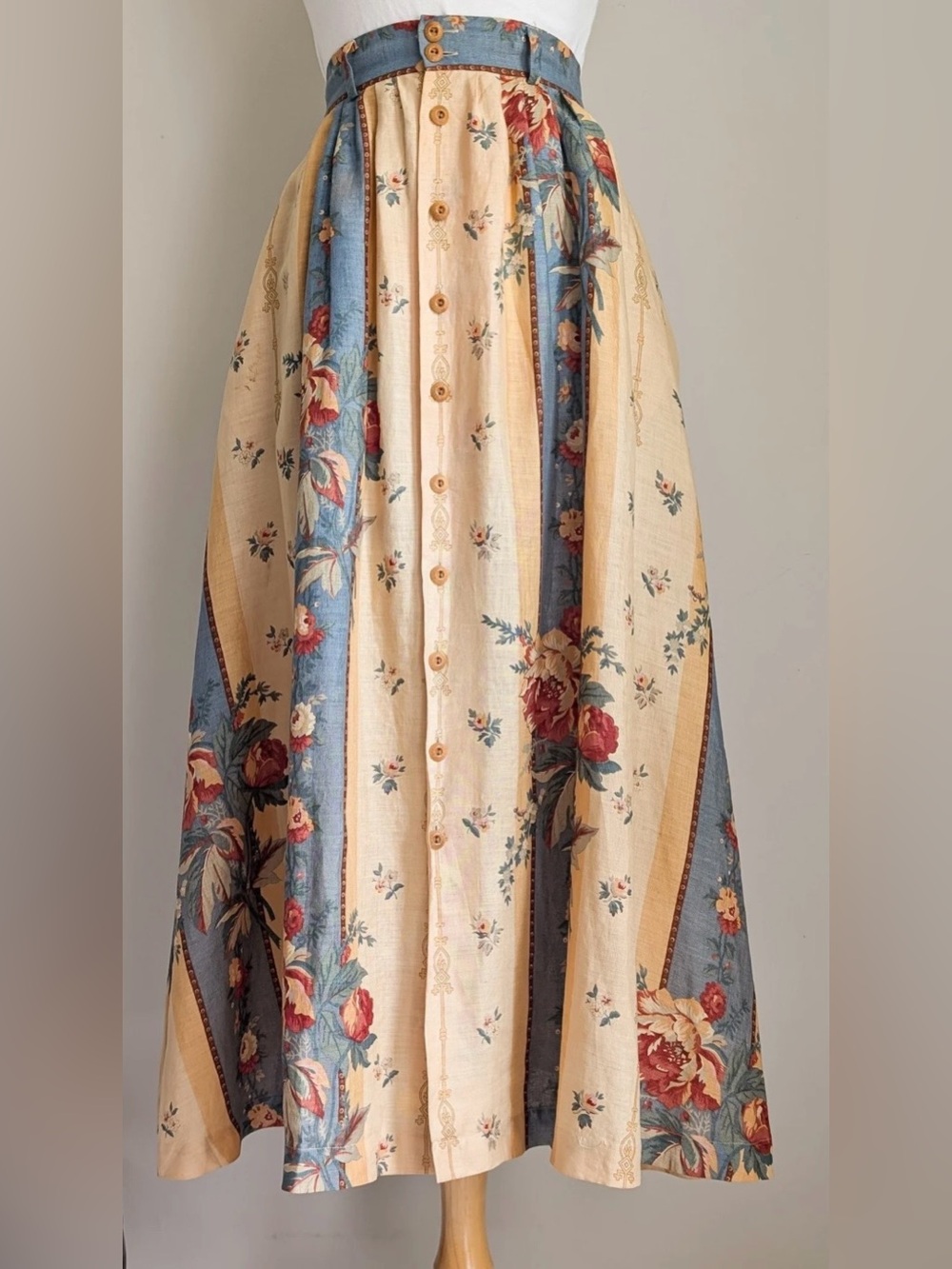 Vintage 90s Ralph Lauren Country floral linen high waisted midi skirt - Picture 2 of 7